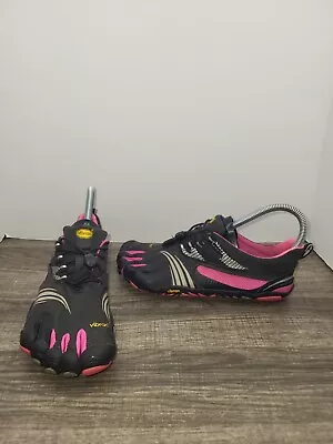 Vibram FiveFingers Women’s Black Hot Pink Barefoot Running Shoes 14w3603 Sz 6 • $29.99