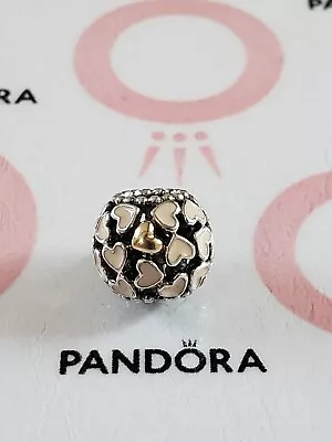 Genuine Pandora Silver 🤎 Openworks Cream Enamel Hearts Charm 925 ALE • £12