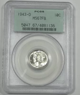 1943-D Mercury Dime PCGS MS 67 Full Bands Silver 10c ~ Old Green Holder • $175