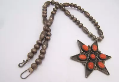 Navajo Old Pawn Necklace Star Pendant Coral • $195