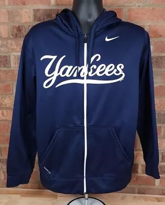 New York Yankees Nike Hoodie Men M Blue Full Zip Therma Fit Sweatshirt Fleece • $28.49