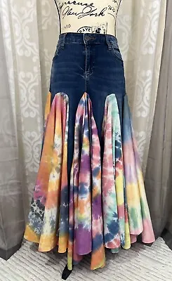 Upcycled Tie Dyed Denim Maxi Skirt • $165