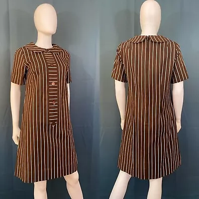 Vintage 60s Peter Pan Collar Chocolate Striped Dress • $36.99