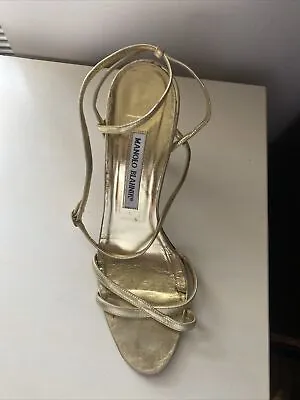 MANOLO BLAHNIK Women's Gold Leather Strappy Sandal Shoe Size 39.5 SINGLE SHOE • $45