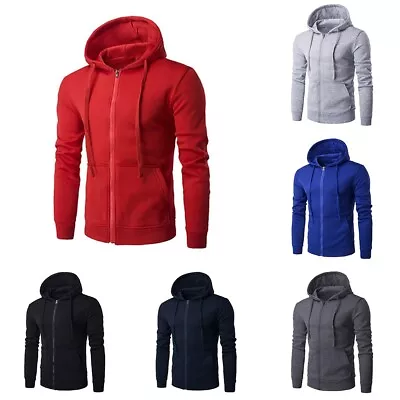 Fashion Hoodies Male Sweatshirt Soft Solid Color Tops Athletic Zip Up Casual • £17.21