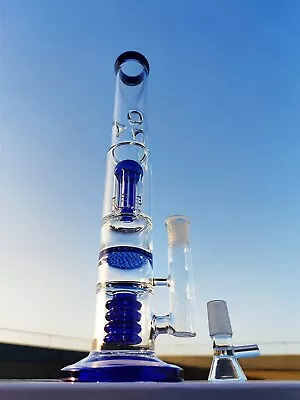 16 Inch Double Filter Jellyfish Tire Blue Glass Water Pipe Bong Hookah 18MM • $39.99