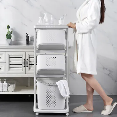 3 Tier Rolling Large Laundry Sorter Cart Hamper  Organizer Clothes Bin Basket • £27.94