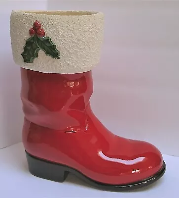 Vintage Hand Painted Ceramic Christmas Shiny Santa Boot Holiday Vase 9  High • $30