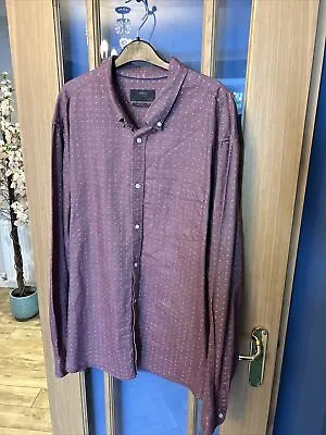 M&S Laundered Oxford Burgundy Print Long Sleeve Shirt 100% Cotton Size 3XL • £4