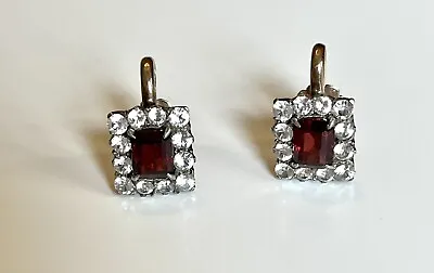 Edwardian 9ct Gold Garnet & White Sapphire Earrings • £100