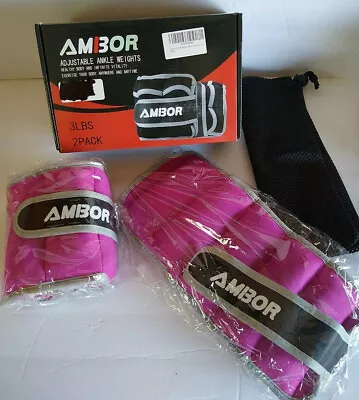 Ambor 3lb Ankle Weights Pink Neoprene Adjustable 2-Pack • $29.99