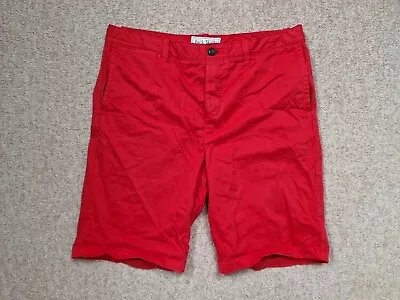 Mens Jack Wills Red Demin Chino Button Up Shorts Size 34 With Pockets • £5