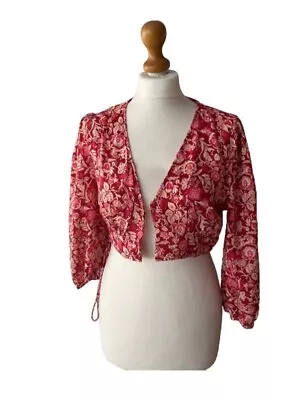 ZARA Red Floral Viscose Crop Bolero Hippie Boho  Festival Clothing • $29.99