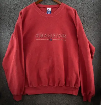 VINTAGE Champion Men Red Fleece Crewneck Sweater Size 2XL • $24.99