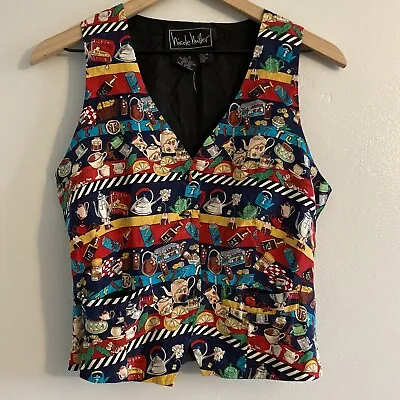 Vintage 90's Nicole Miller 100% Silk Vest Size Small Novelty Coffee Tea Print • $35