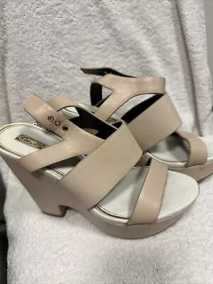 Miss Selfridge Nude High Heel Platform Wedge Sandal • £15