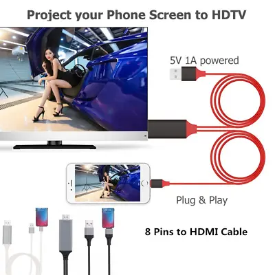 8 Pin To HDMI Cable Adapter For IPhone 11 12 IPad 1080p HDTV AV Connector Cable • £7.99