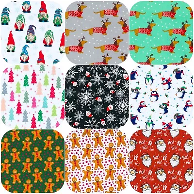 £3.25 • Buy Christmas Polycotton Fabric Material Festive Crafts Santa Snowflakes Gnomes Dogs