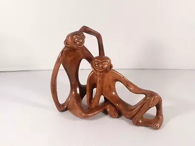 Pair Vintage MCM Whimsical Ceramic Reclining Thinking Smoking Monkey Figures • $72