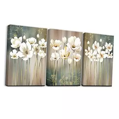 Modern Style White Flower 3 Piece Giclee Canvas Prints Wall Decor Artwork  • $45.18