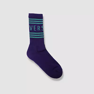 $125 Versace Men's Purple Vintage Logo Graphic 1-Pair Luxury Crew Socks Size M • $39.98