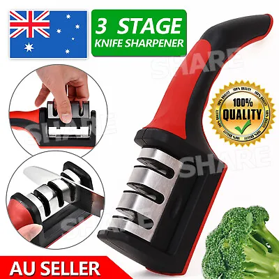 Knife Sharpener 3 Stage Kitchen Diamond Sharp Knives Scissor Sharpening Tool AU • $8.95