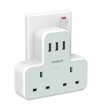 Multi Way Double Block Mains Socket Adaptor USB Plug Extension For Travel Office • £16.99