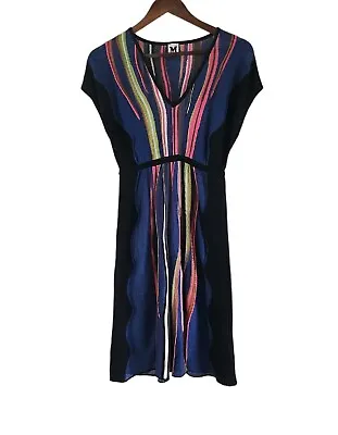 Missoni Blue Pink Green Stripe V Neck Short Sleeve Dress Women Size 40 4 • $96.91