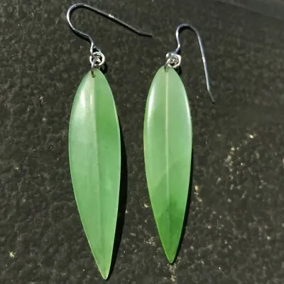 $109.95 • Buy Genuine Natural Green Nephrite Jade A+ Siberian Leaf Earrings