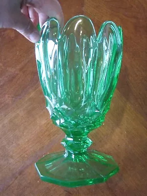 Vintage Antique Pattern Vaseline Uranium Glass Vase Compote • $39.99