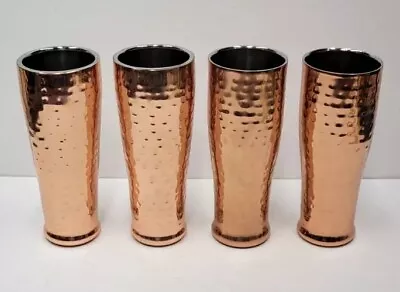 Double Walled Stainless Hammered Copper Plate Pilsner Insulated Cups Set Of 4 • $24.98