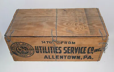 Vintage Industrial Wooden Crate! Wire Hinges! Great Logo! Allentown Pa! Antique! • $62.99