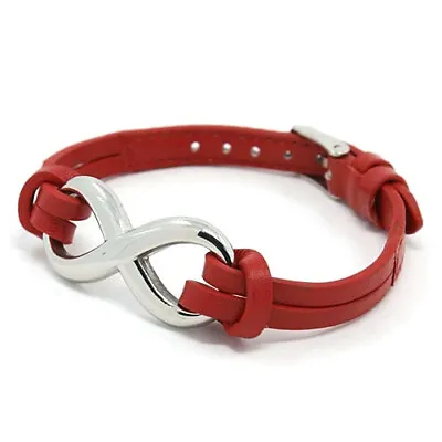 £4.99 • Buy Red Leather & Silver Adjustable Infinity Bracelet +FREE Gift Bag UK Quality