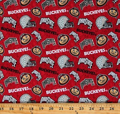 Cotton Ohio State University OSU Buckeyes Football Red Fabric Print BTY D351.12 • $12.95