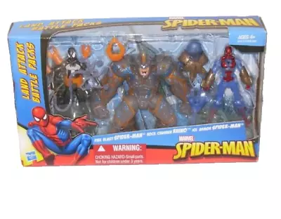 Marvel Spiderman Land Attack Battle 3Pack Fire Ice Spiderman Rock Crusher Rhino  • $42.99