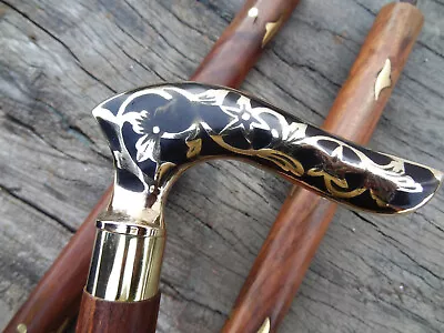 Antique Brass Victorian Handle Wooden Vintage Style Walking Stick Cane Designer • $27.49