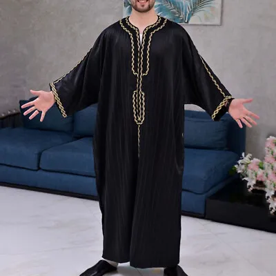 Long Sleeve Thobe Eid Arab Jubba Kaftan Dishdash Muslim Clothing Men's Robe • £14.59