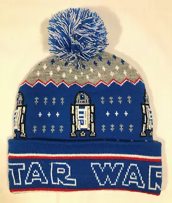 Star Wars R2D2 Knit Beanie Blue Gray Cap Winter Hat W/ Pom  Size Lucasfilm Ltd. • $24.99