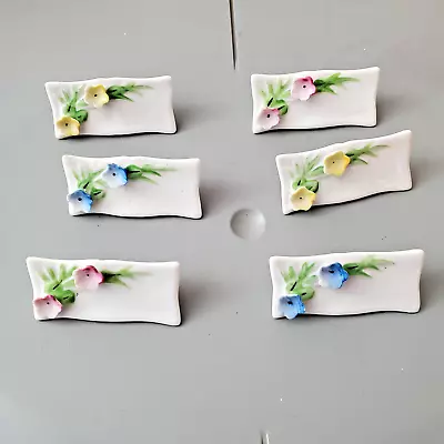 Vintage Ceramic Name Write On Porcelain Floral Place Cards Japan Set Of 6 • $13.95