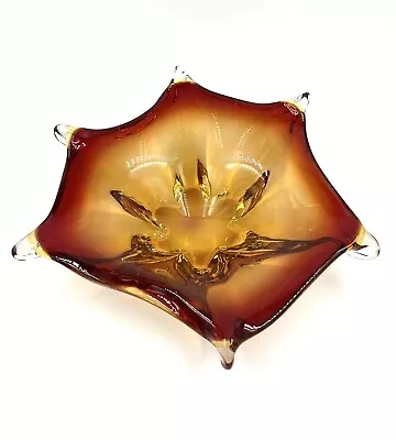 Vtg Mid Century Murano Art Glass Amber Orange Trinket Ashtray • $16.99