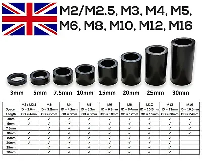 £2.80 • Buy Black Nylon Plastic Spacers Standoff Washer All Sizes M2 To M16 [CHEAPEST]