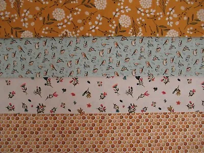 Mustard Aqua Cream Wildflowers Birds Honeycomb Dandelions Vintage Retro Modern • $6.75