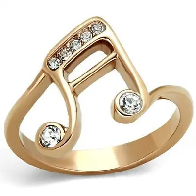 Ladies Rose Gold Ring Musical Note Bezel Pave 14kt Steel Pretty Elegant New 2130 • £17.99