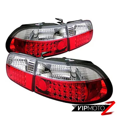 For 92-95 Honda Civic HatchBack EH2 EH3 JDM Red Clear LED Tail Brake Light Pair • $139.25