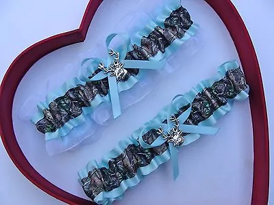 NEW Gorgeous Mossy Oak Aqua White Wedding Garter Prom Camo Camouflage  • $13.46