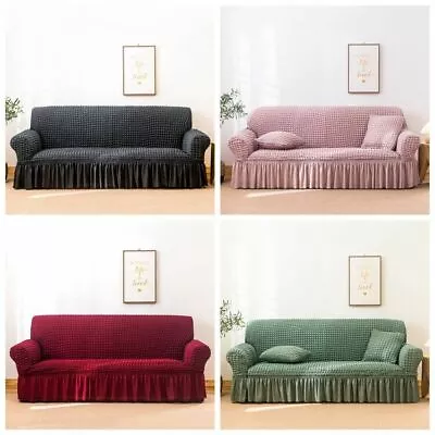 1 2 3 4 Seaters Slipcover Sofa Cover Solid Super Stretch Skirt Couch Lounge Seat • $36.81