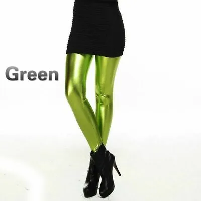 Lady Wet Look Leggings Metallic Shiny Stretch Skinny Trousers Pants Bottoms Slim • $16.99