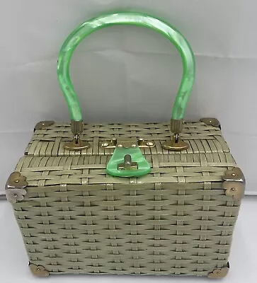 Vintage Green Lucite Wicker Purse Stylecraft Miami • $47.99