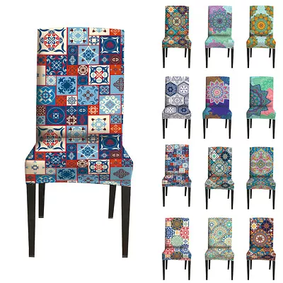 Boho Flora Print Dining Chair Covers Spandex Stretch Seat Slipcovers Protectors • $19.68