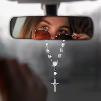 2 X Hanging Car Rosary Cross With Beads For Rearview Mirror Or Wrist  White • £7.75